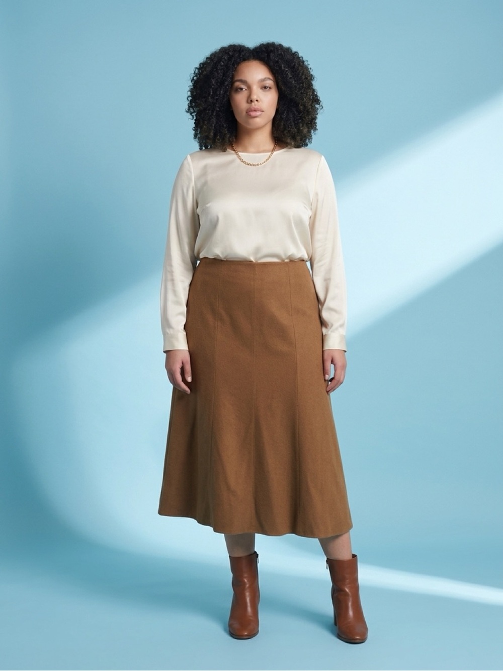 White Stag Brown Microfiber A-Line Flare Maxi Skirt